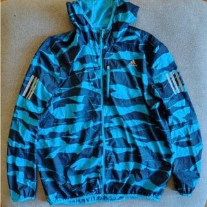 Adidas Own The Run Camo Jacket Mens XL Full Zip Hooded Reflective Windbreaker